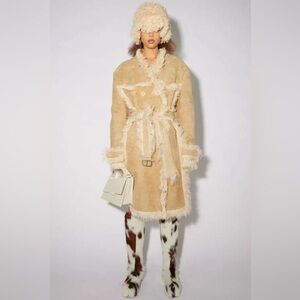 Acne studios double breasted lamb skin suede coat in beige